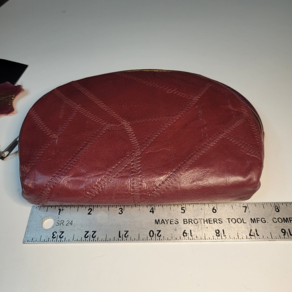 Vintage Set 4 Burgundy Red Leather Patchwork Zip Cosmetic Bag Coin Purse Makeup - Picture 11 of 11